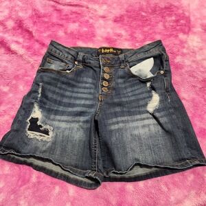 Indigo Rein Women's Shorts Size 7 (27) Mid Rise Distressed Denim Blue‎